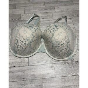 Victoria's Secret LIGHTLY LINED DEMI BABY BLUE FLORAL LACE WHITE Bra Size 36DDD
